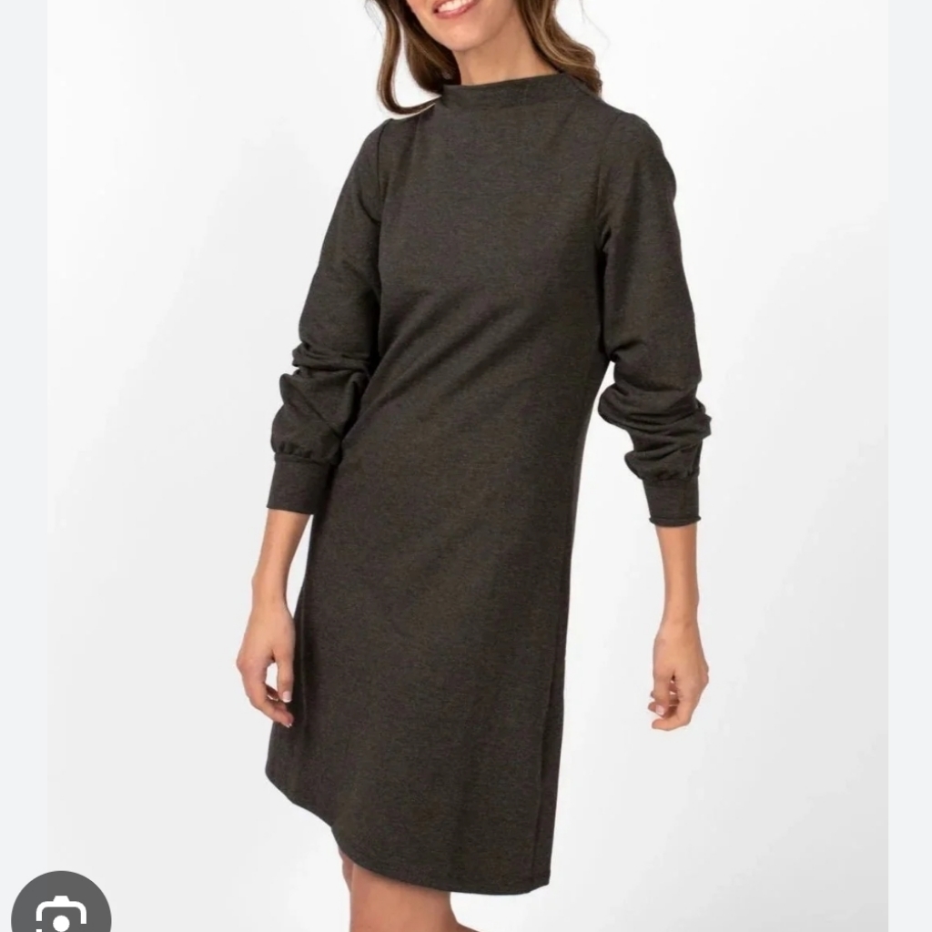 Encircled Comfy Puff Sleeve Mock Neck Dress Gray L